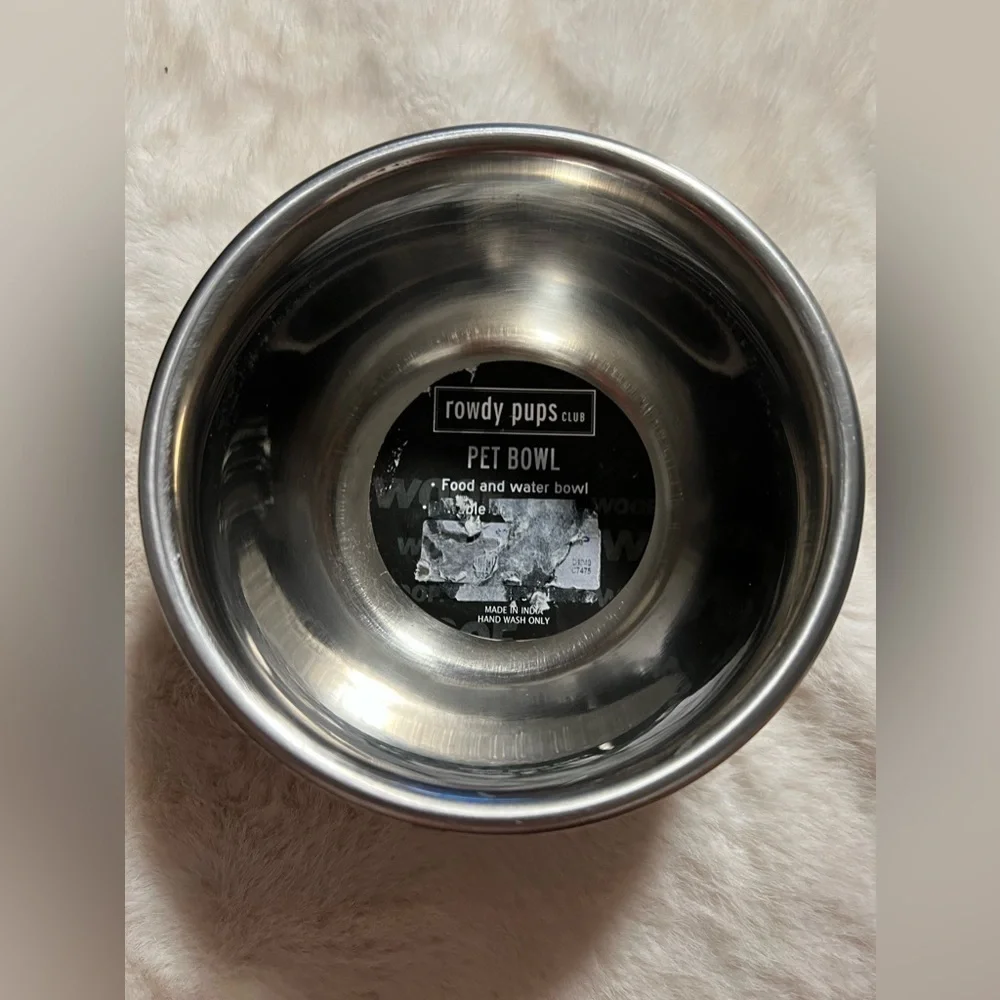 Wood outer design silver inner pet bowl new